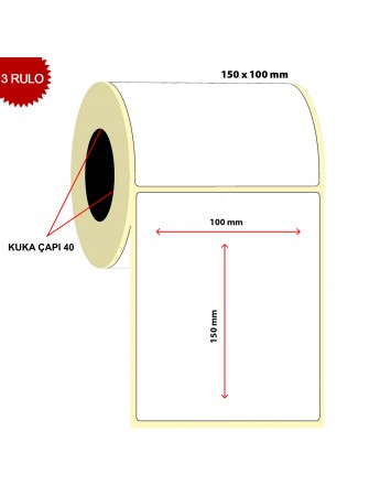 Barkod 100x150 Termal Etiket Eko Termal 250 Sarım 3 Rulo (750 Adet)